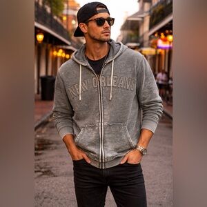New Orleans Vintage Wash Zip-Up Hoodie – Men’s Medium